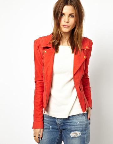 Y.a.s Lein Biker Jacket In Red Suede