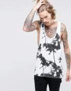 Asos Tank With All Over Palm Print And Extreme Racer Back - White