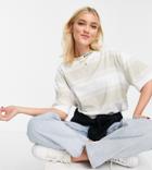 Quiksilver Logo Striped Boyfriend Cropped T-shirt In Washed Beige Exclusive At Asos-neutral