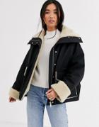 & Other Stories Faux Shearling Coat In Black And White