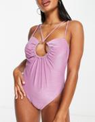River Island Glitter Mega Ring Swimsuit In Purple
