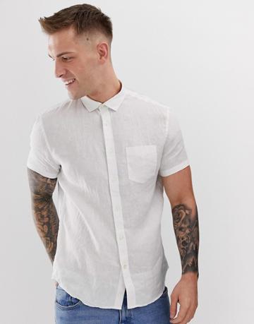 Celio Short Sleeve Linen Shirt In White