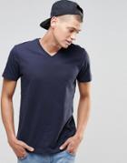 Element T-shirt With V-neck In Navy In Custom Regular Fit - Eclipse Navy