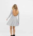 Collusion Ribbed Mini Skater Dress With Open Back-gray