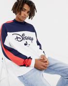Asos Design Mickey Oversized Long Sleeve T-shirt With Color Block Panels And Turtleneck - White