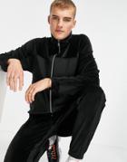Topman Color Block Velour Funnel Zip Lined Sweat In Black - Part Of A Set