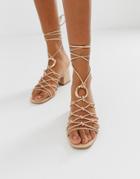 Asos Design Harvey Knotted Ring Detail Sandals - Beige