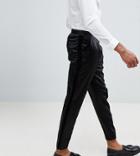 Asos Design Tall Tapered Smart Pants In Black Satin With Velvet Side Stripe - Black