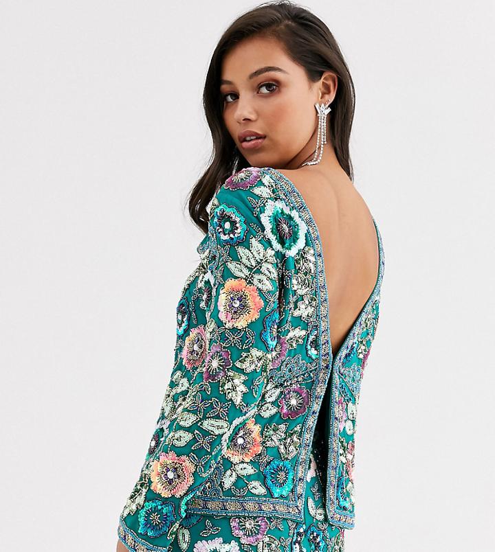 Asos Edition Petite Floral Embellished V Back Top-multi