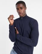 Topman Knitted Half Zip Turtleneck Sweater In Navy