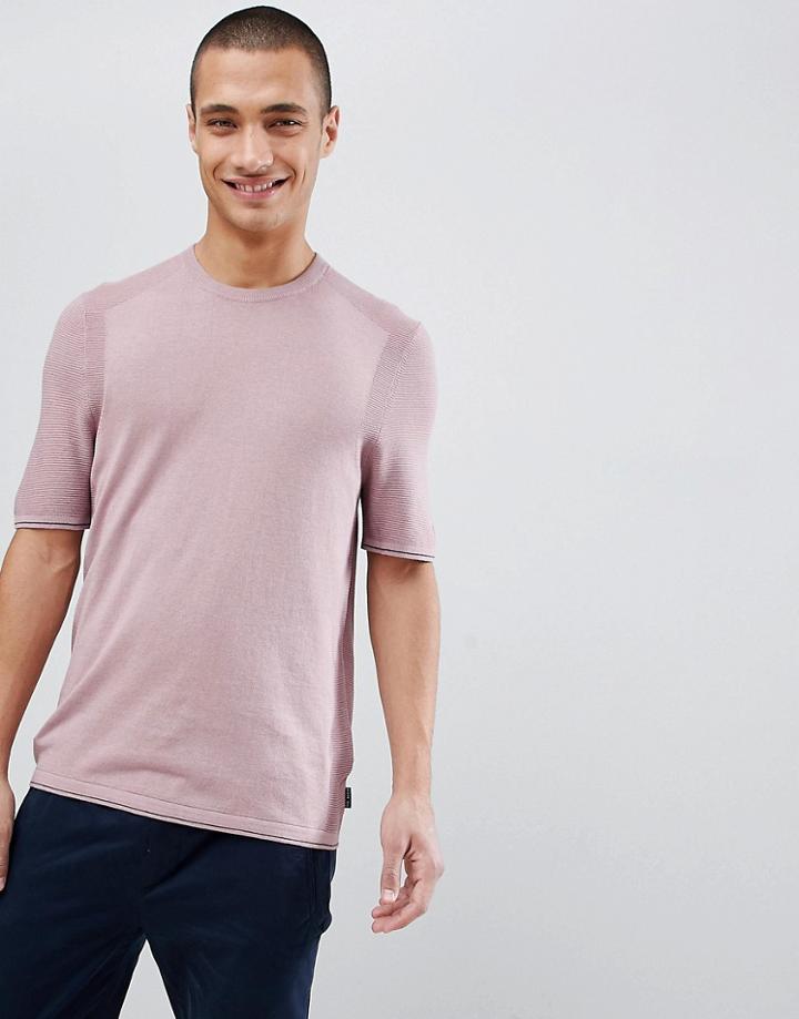 Ted Baker Knitted Crew Neck T-shirt In Pink - Pink