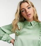 Ghost Jenni Satin Blouse With Button Detail In Sage Green
