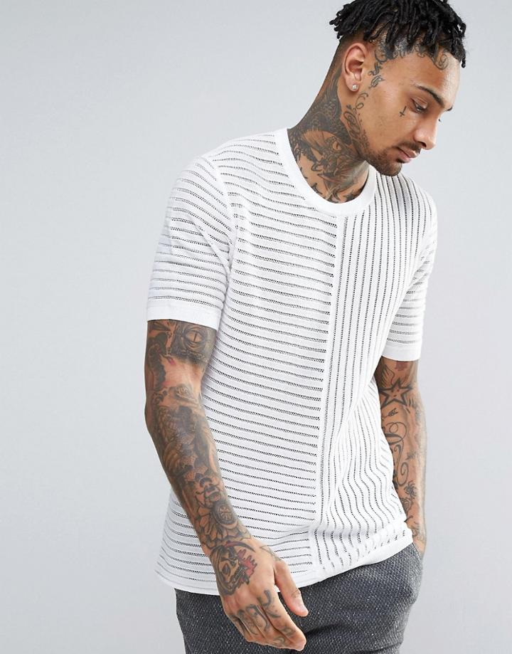 Asos Knitted Mesh T-shirt In White - White