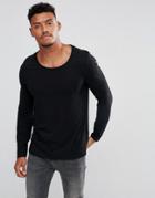 Asos Design Long Sleeve T-shirt With Scoop Neck In Black - Black