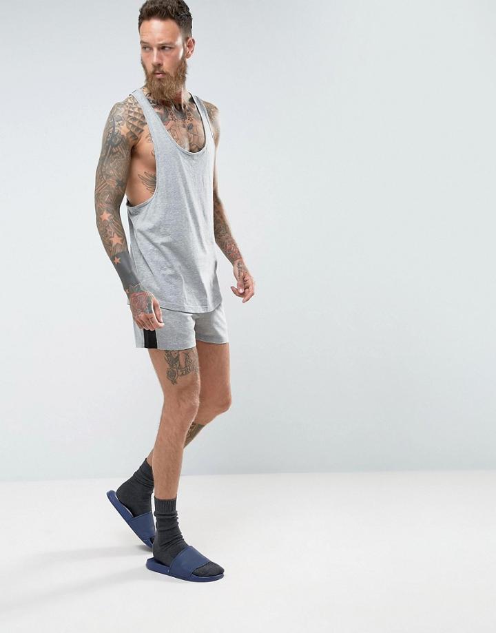 Asos Runner Short/tank Set With Mesh Panels - Gray
