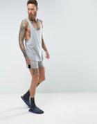 Asos Runner Short/tank Set With Mesh Panels - Gray