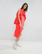Asos White Cross Wrap Midi Dress With Bonded Frill Neckline - Red