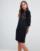 Qed London Embroiderred A-line Dress - Black