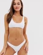 Luxe Palm Scoop Front Bikini Top In White - White