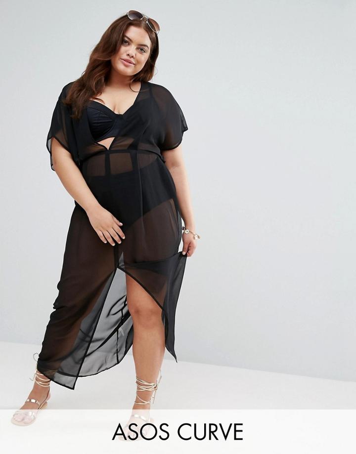 Asos Curve Chiffon Maxi Beach Caftan - Black
