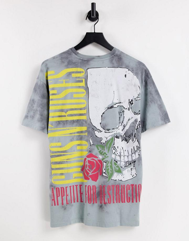 Pull & Bear Guns N' Roses Print T-shirt In Gray-grey