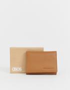 Asos Design Leather Tri Fold Wallet In Vintage Tan - Tan