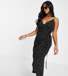 Asos Design Petite Cami Wrap Maxi Dress In Black Polka Dot-multi