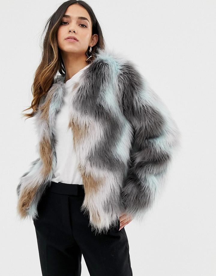 Vila Zig Zag Faux Fur Jacket-multi