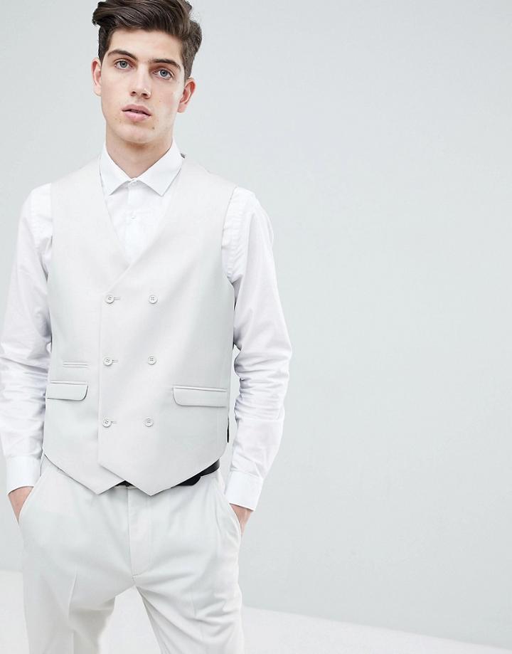 Asos Slim Suit Vest In Ice Gray 100% Wool - Gray