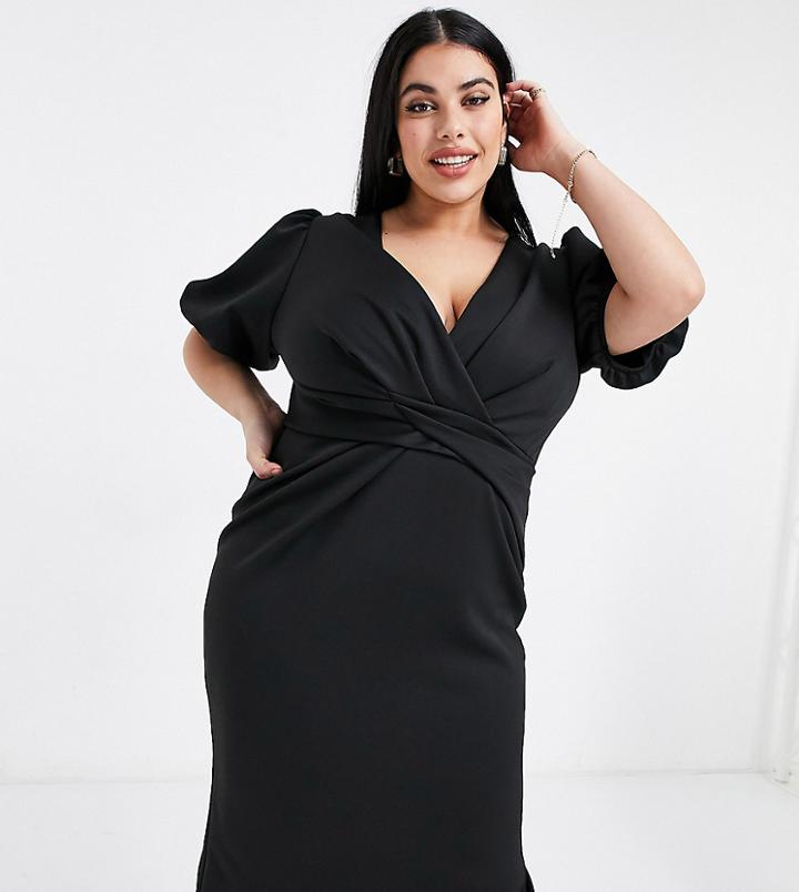 River Island Plus Twist Front Body-conscious Mini Dress In Black