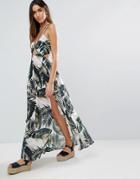 Asos Beach Maxi Dress With Strap Detail In Mono Palm Print - Multi