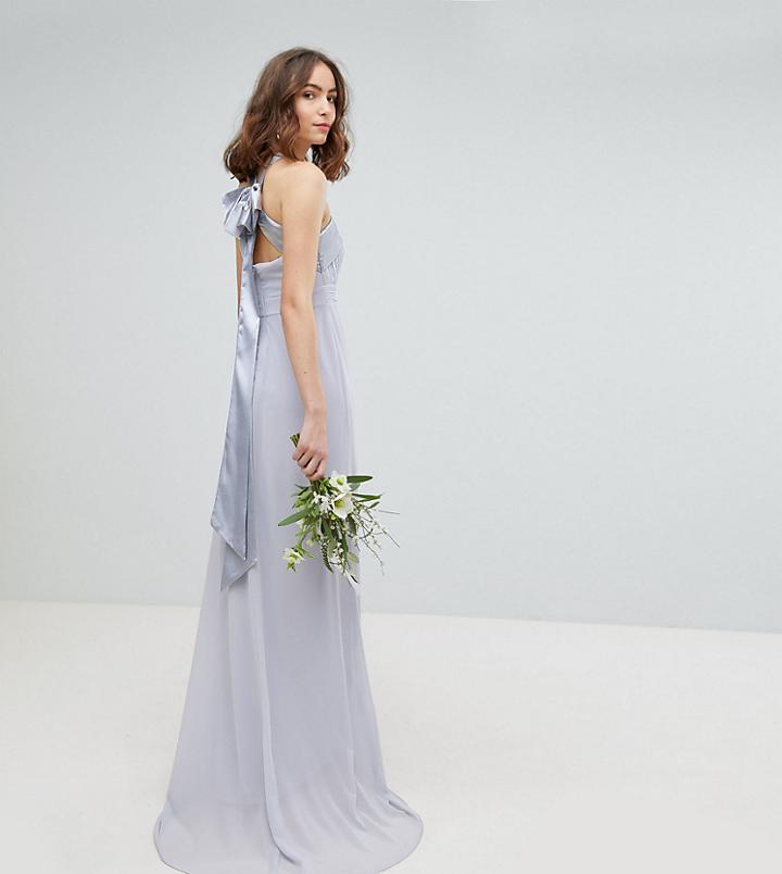 Tfnc Tall Bow Back Pleated Maxi Bridesmaid Dress - Gray