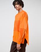 Asos Oversized Longline Sweatshirt With Side Split & Towelling Panels - Orange
