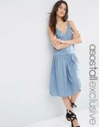 Asos Tall Drop Waist 90s Midi Dress - Blue