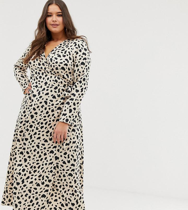 Asos Design Curve Wrap Maxi Dress In Leopard Print-multi