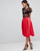 Asos Design Scuba Prom Skirt With Scallop Hem-red