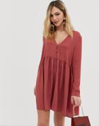 Asos Design Smock Mini Dress With Button Through - Pink