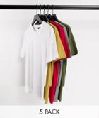 Asos Design 5 Pack Organic Muscle Fit T-shirt With Crew Neck In Multi
