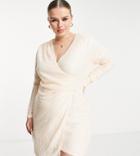 In The Style Plus Exclusive Sequin Drape Detail Asymmetric Mini Dress In Ecru-white