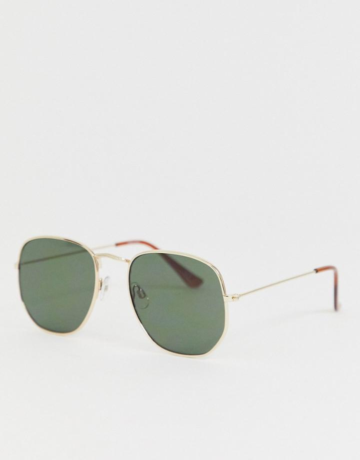 Asos Design Angular Metal Frame Sunglasses With G15 Lens In Gold