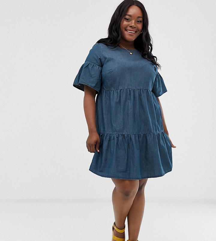 Junarose Chambray Denim Dress - Blue