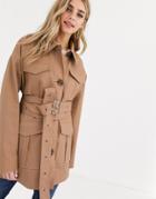 Asos Design Utility Trench Jacket In Stone