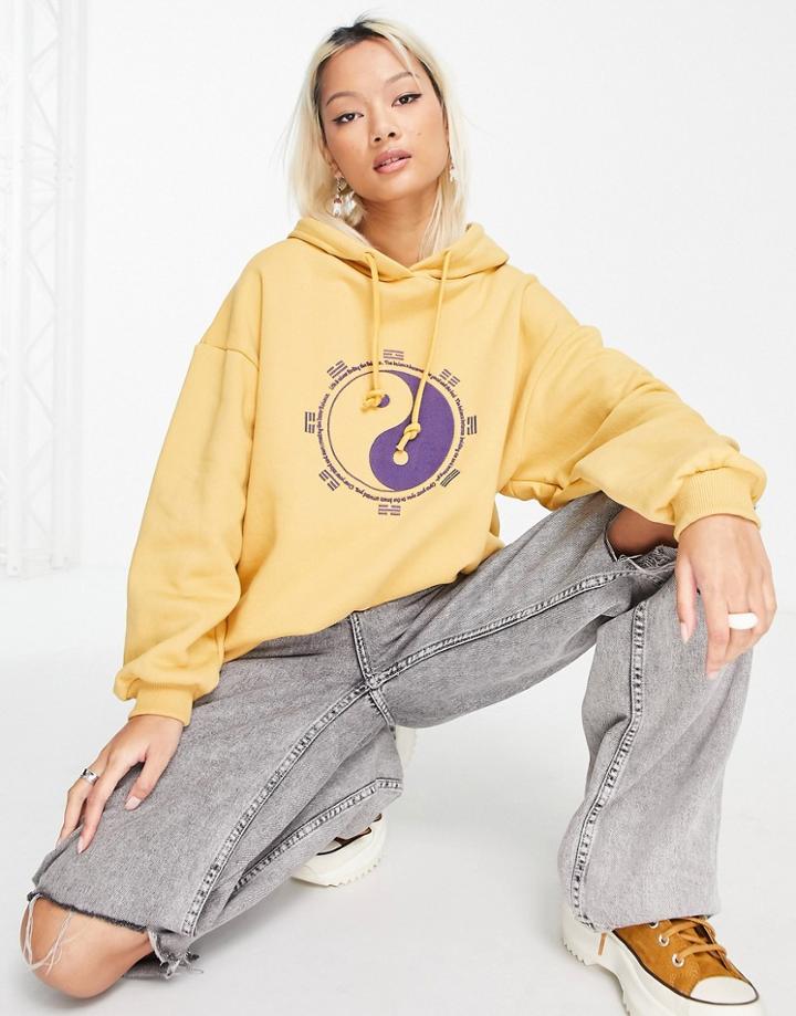 Stradivarius Str Oversized Hoodie With Graphic Motif In Yellow