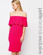 John Zack Petite Off The Shoulder Ruffle Detail Bodycon Dress - Hot Pink
