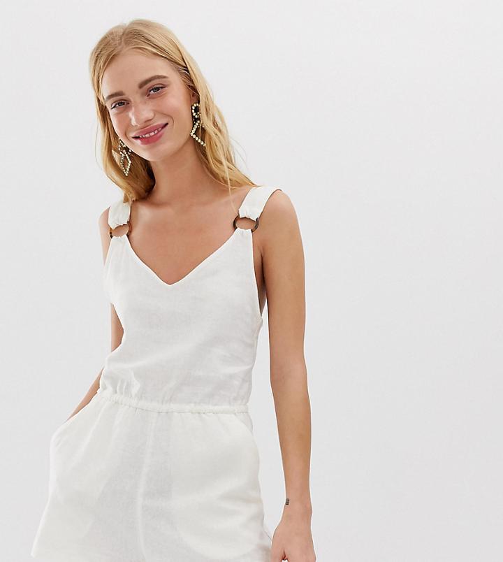 Monki Linen Romper In Off White