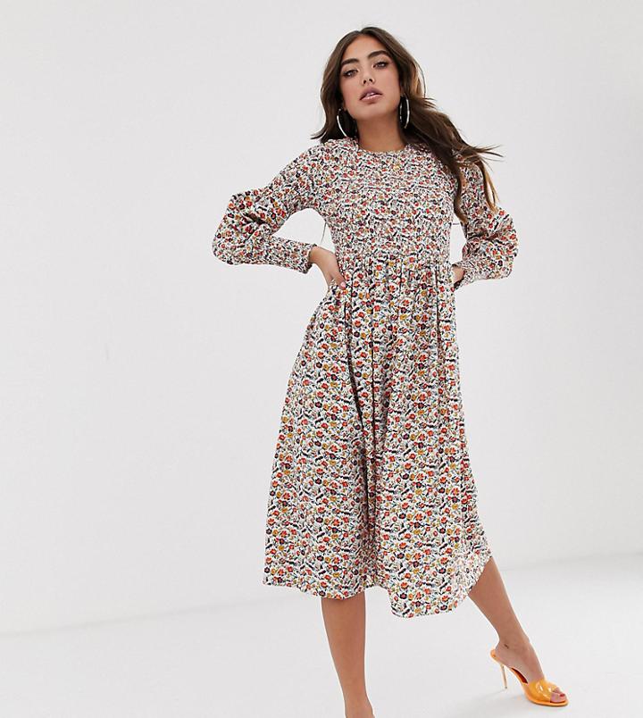 Never Fully Dressed Shirred Midi Skater Dress In Floral Print - Multi