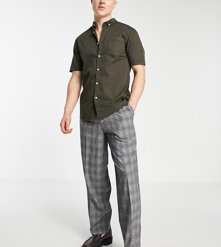 New Look Loose Fit Pleat Front Smart Pants In Gray Check