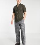 New Look Loose Fit Pleat Front Smart Pants In Gray Check