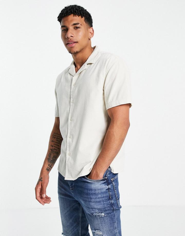 New Look Short Sleeve Corduroy Shirt In Off-white