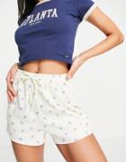 Asos Design Rib Short With Tie Waist In Ditsy Print-multi